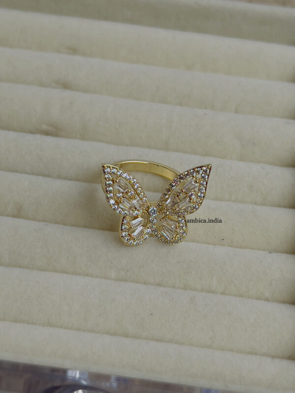 Butterfly crystal studded adjustable ring Gold plated