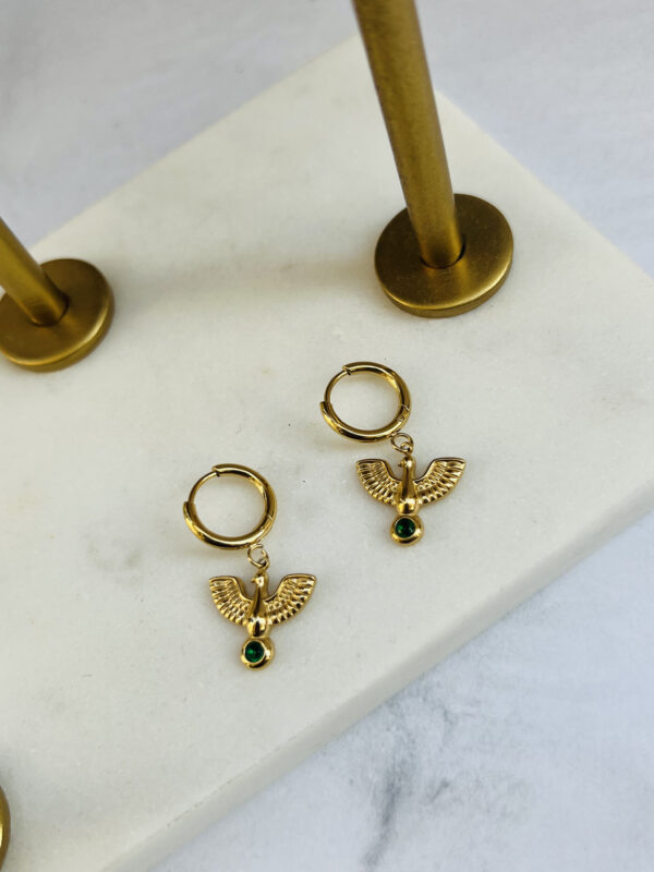 Bird with green Crystal drop earrings