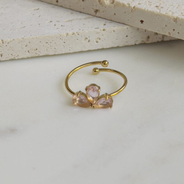 Lotus pink crystal adjustable ring