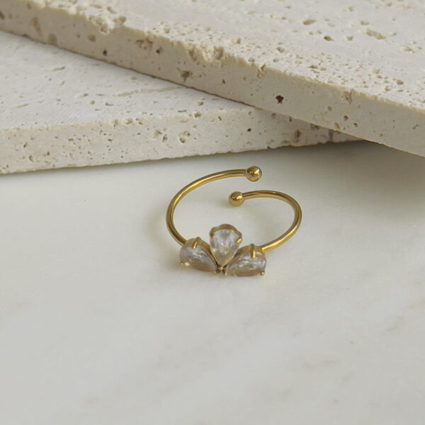 Lotus white crystal adjustable ring