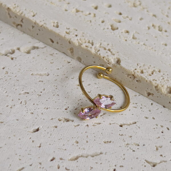 Classic pink crystal adjustable ring