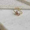 Flower pink crystal adjustable ring