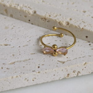 Pink drop crystal adjustable ring