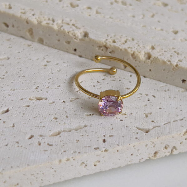 Round pink crystal adjustable ring