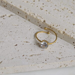 Round white crystal adjustable ring
