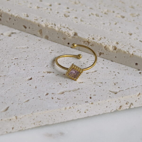 Pink square crystal adjustable ring