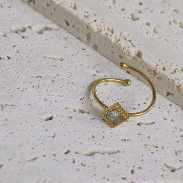 White crystal square adjustable ring