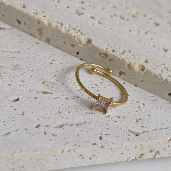 Tiny pink square crystal adjustable ring