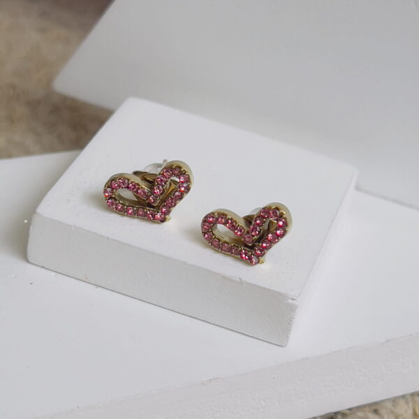 Pink line crystal heart earrings