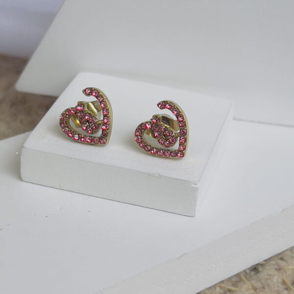 Heart earrings pink crystal