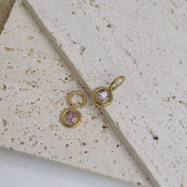 Round with pink crystal drop earrings