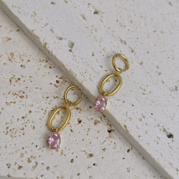 Oval pink crystal drop earrings