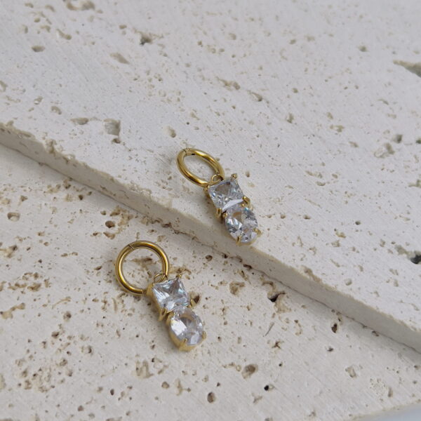 Square with oval white crystal drop earrings