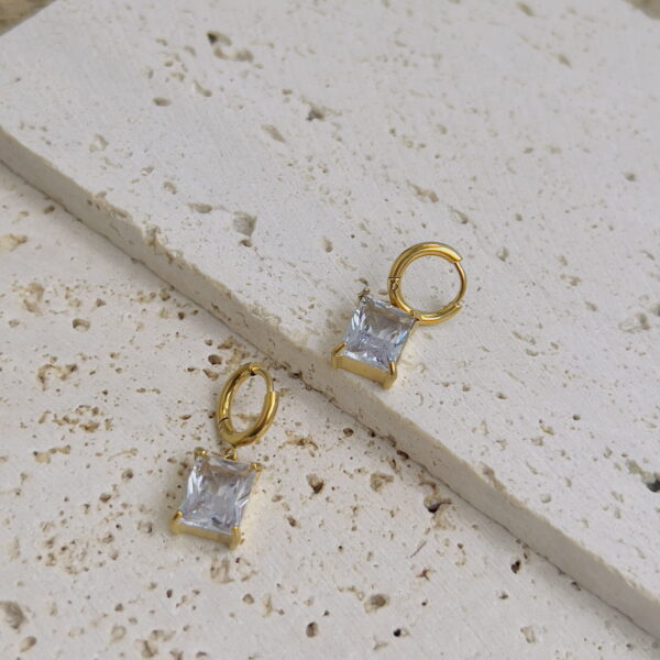 Square white crystal earrings