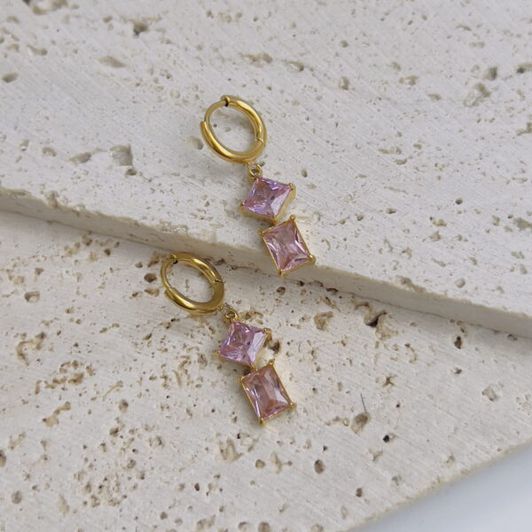 Triangle with square pink crystal drop earrings