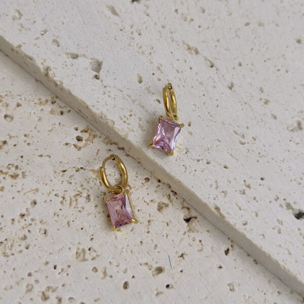 Tiny pink square crystal drop earrings