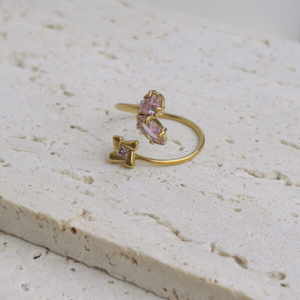 Cross pink crystal ring