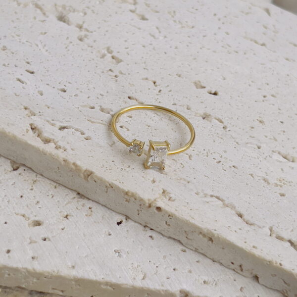 Tiny rectangle white crystal ring