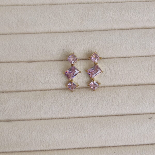 Triangle with rectangle pink crystal earrings