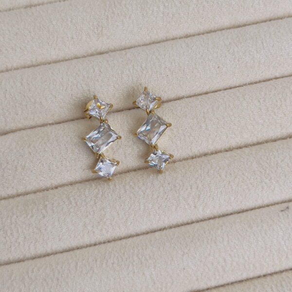 Triangle with rectangle white crystal earrings