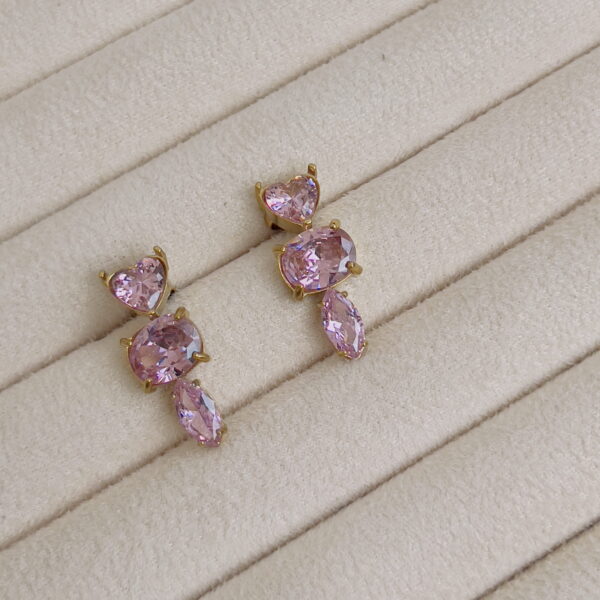 Heart with rectangle pink crystal earrings