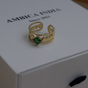 Triangle green crystal ring