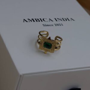 Rectangle green crystal ring