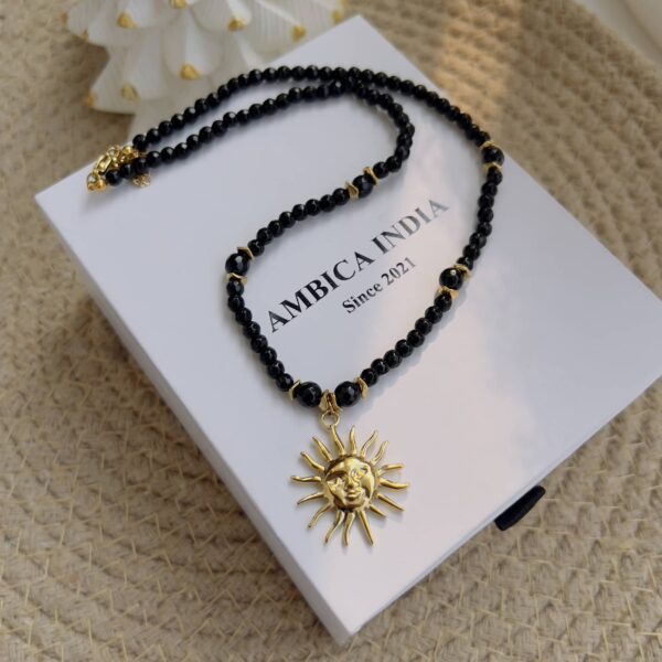 Black stone sun necklace