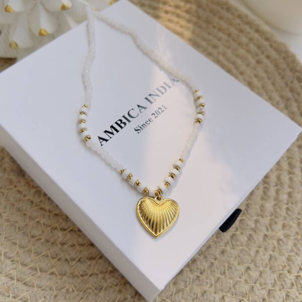 White stone with heart necklace