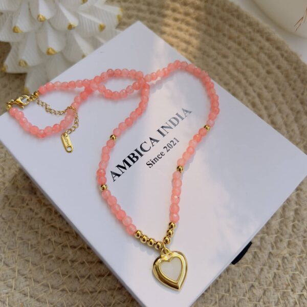 Peach stone heart necklace