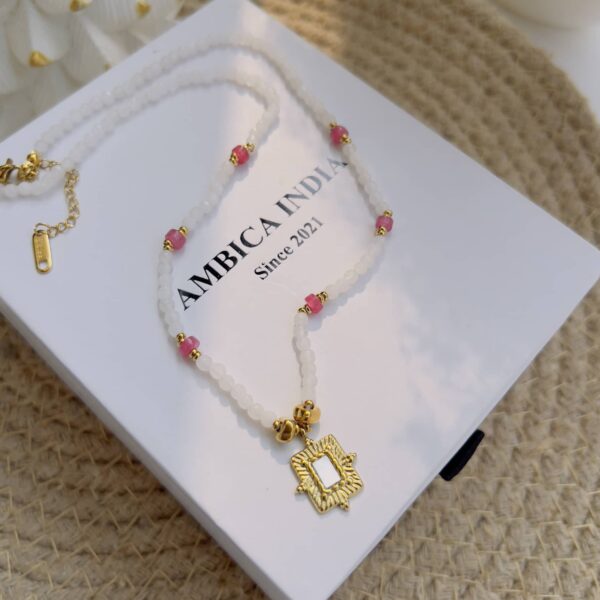 White with pink stone necklace