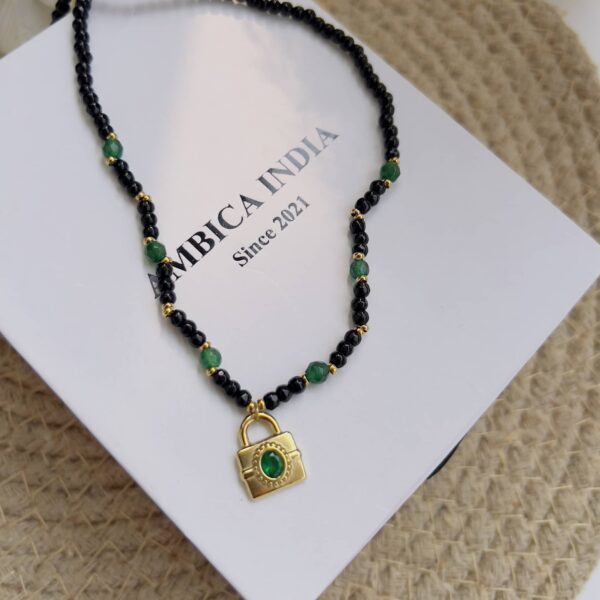 Green with black stone necklace