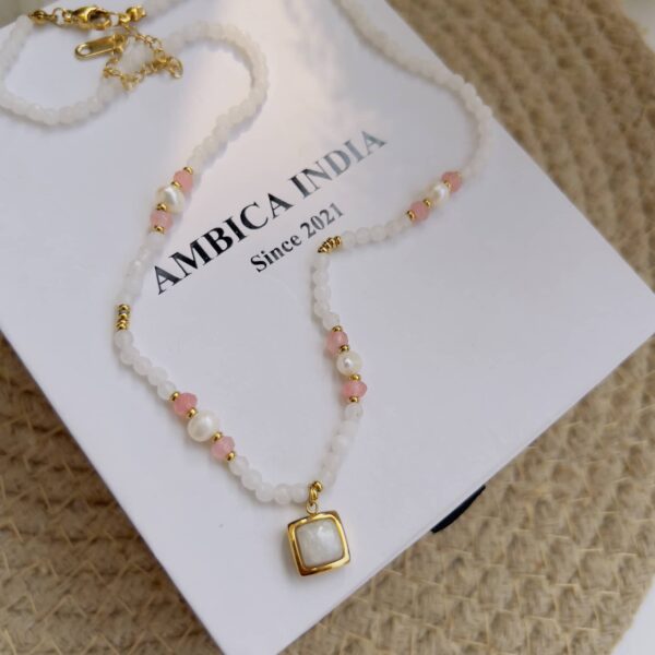 Pink with white stone necklace