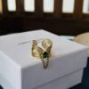 Green crystal adjustable ring